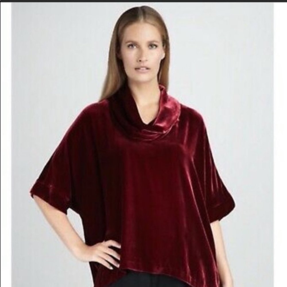 EILEEN FISHER WOMAN Dark Red Velvet Cowl Neck Top
